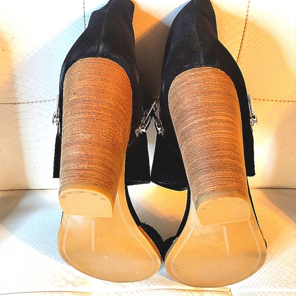 STYLISH OPEN TOE BLOCK HEEL SUEDE BOOTIE ZIPPER ACCENTS GREAT CONDITION - Picture 12 of 12